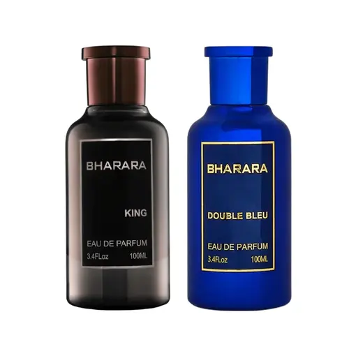 BHARARA Men's 2-Pack Alcohol-Based EDP Fragrance Spray Set - BRARAH KING, BRARAH DOUBLE BLEU (3.4oz/100ml Each), Aromatic Woody Cedarwood & Cardamom Fragrance, Amber, Limited Edition Boxed Pork-Free Elevated Men's Cologne for Daily Wear, Aromatic Woody Fr