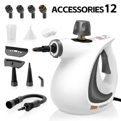Redhut 2026 New Corded Pressurized Portable Lightweight Compact Handheld Multi-Surface Natural Steam Cleaner - 12 Accessories, Chemical-Free US Plug Family Safe Cleaning Supplies for Home