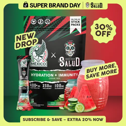 Salud 2-in-1 [Hydration + Immunity] Electrolytes, Immune Support, Dairy & Soy Free - 400mg Electrolytes, 250mg Wellmune, 100mg Elderberry - Healthcare, Vitamin (15 Servings)
