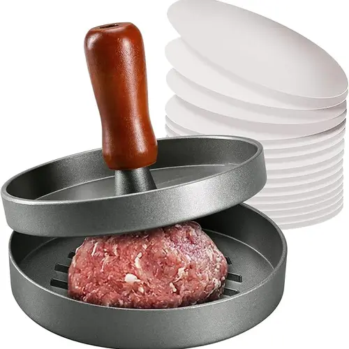 Stainless Steel Burger Press - Portable Non-Stick Manual Kitchen Tool, Meat & Poultry Utensil for Home Kitchen Grill with Base
