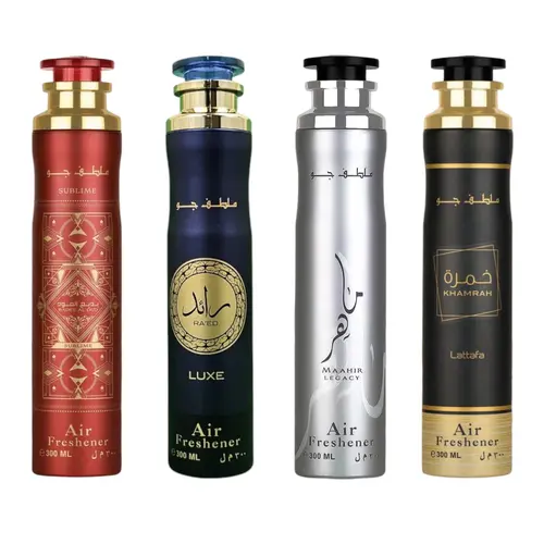 (4pc Bundle Pack) Sublime, Ra'ed, Maahir Legacy + Khamrah Air Freshener Spray by Lattafa, 300ml