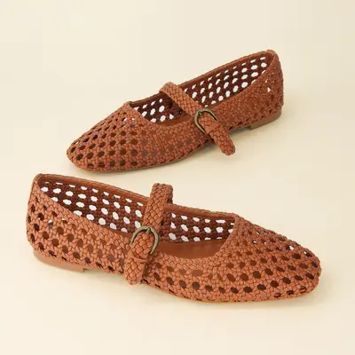 Cushionaire Weston Hand Woven Mary Jane Flats for Women | Dressy Faux Leather Ballet Flats with Braided Adjustable Buckle | Casual Flatform Walking Shoes with Memory Foam Cushioning | Stylish Platform Mary Janes for Everyday Wear