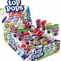 Top Pops Assorted Chewy Taffy Pops Candy - 48-Count Box of Mixed Snacks, Classroom Candy & Chewing & Bubble Gum for Cupboard, 4 Artificial Color-Free Flavors (Watermelon, Strawberry Lemon, Blue Raspberry) Made with Gelatin, Potato Starch, Syrups, Food, Sw