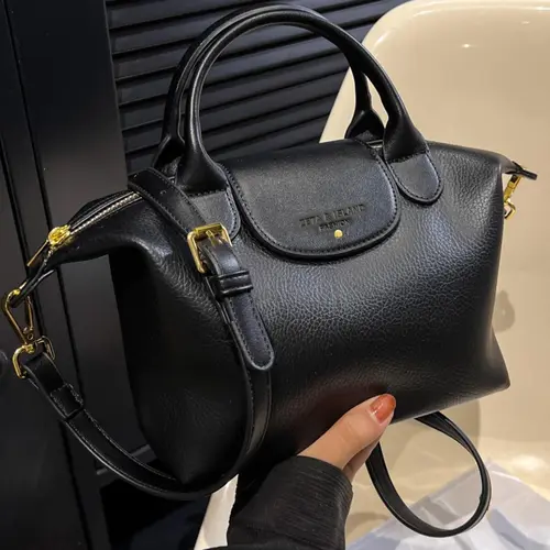 Women's Elegant Solid Color Handbag, Fashionable PU Leather Zipper Shoulder Bag for Daily Use, 2025 Fall & Winter Trendy High-quality Commuting Bag, Versatile PU Tote Satchel, Commuter Bag, Crossbody Shoulder Handbag, Fashion Bags, Handbag Shoulder Purse