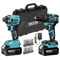 SEESII 3/8'' Brushless Cordless Drill and 1/4'' Impact Driver Combo Kit with 2 Batteries, 21V Max Electric Brushless Power Tool Set with Fast Charger