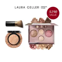 Laura Geller Baked Starter Kit (3PC) - Includes Makeup Palette, Brush, Powder Foundation - Makeup Set for Beginners - Makeup for Mature Skin - Easy Application
