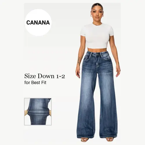 Sofia CANANA Women Super Stretchy High Rise Wide Leg Jeans Minimalist Comfort Denim Pants Tummy Control BBL Regular Size Plus Size