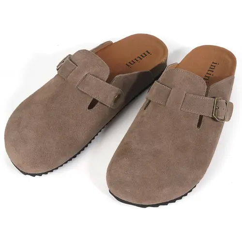 Intini Men's Women's Potato Shoes, Women's & Men's Suede Clogs, Adjustable Buckle, Cork Footbed, Arch Support, Faux Fur Lining, Mens Leather Mules, Cork Footbed Sandals, Breathable Lightweight Clogs, Walking Shoes, Casual Shoes Clogs, Black Footwear,sohoc