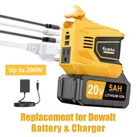 200W Power Inverter for Dewalt 20V Battery, Power Station with a 5AH Battery & a Charging Station, DC 20V to AC 110V-120V, with 2 USB-A & 1 Type-C & 1 AC Outlet toolupgrade