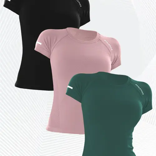 Women's Letter Print Raglan Sleeve Sports Athletics Tee, Breathable Quick Drying Round Neck Short Sleeve T-Shirt for Yoga Gym Fitness Workout Running, Ladies Sportswear for All Seasons