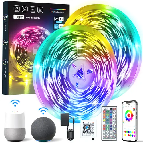 KEXU WiFi Smart LED Strip Lights - Works with Alexa & Google Assistant, RGB Music Sync Color Changing, Remote-Controlled for Bedroom, Living Room, Dorm Room, Desk Decor, Ambient LED Lights