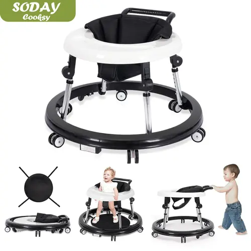 Baby Walker for 7-18 Months - Foldable, Portable, Anti-Rollover, Anti Fall Walker with 9 Adjustable Heights, Wheels, ABS, PP, Aluminum - Ideal New Year Gift (Unisex),sohochic