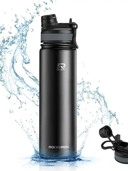 ROCKBROS Classic Insulated Stainless Steel Metal Tumbler with Silicone Straw Lid & Handle, Portable Leak-Proof Drink Flask for Hiking, Coffee, Indoor Use, Bottle