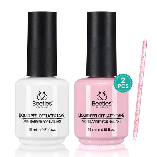 Beetles 2*15ml Liquid Latex Cuticle Guard, Peel-Off Air-Dry Barrier with Plastic Nail Care Stick for Nail Art & Finger Protection, 2*15Ml Latex Liquid Cuticle Guard