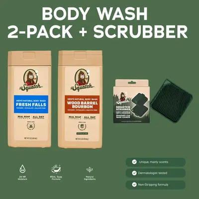 Natural Body Wash 2-Pack + Scrubber - Dr. Squatch | Mens Gifts | Gifts for Him