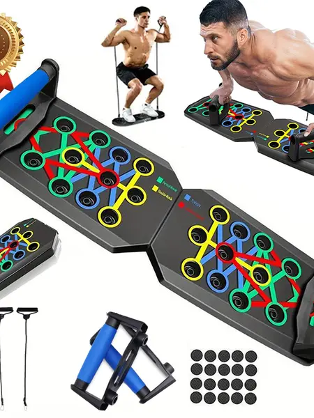 【Upgraded Version】Push-up Board Training Set - 28-Hole Unisex Home Exercise Equipment, Compact Portable Arm Strength Trainer, Pull Bar for Upper Body Strength, Chest & Abdominal Workouts to Fit at Home