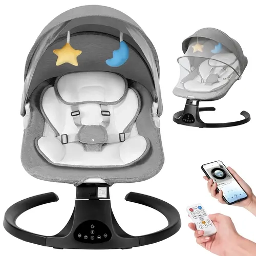 【Deal】Baby Gift Electric Baby Swing for Infants with 5 Speeds,10 Lullabies,Adjustable Sound Volume,Baby Rocker, Baby Bouncer,Baby Electric Bassinet,Indoor Use,Remote Control,Grey，Portable Swing for Baby Boy Girl,newborn essentials,sohochic