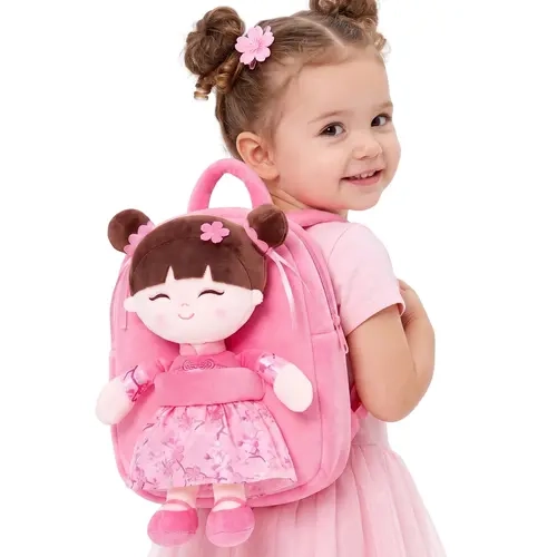 Gloveleya Kid Backpack for Toddlers for Back to School - Cute Princess Doll Kindergarten School Bag for Girls, Soft Plush Daycare Bag with Detachable Toy