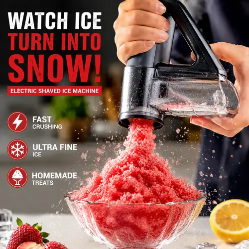 Portable Electric Shaved Ice Machine - Handheld Ice Crusher with Stainless Steel Blade, Type-C, 25 oz Capacity, Cucumber-Size Feed, for Homemade Slushies & Kitchen/Party Use
