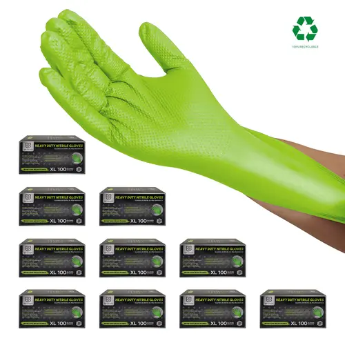 GP Craft 8Mil Green Diamond Textured Reusable Work Gloves with Grip - Heavy Duty Safety Construction Gloves with Safety Features for Automotive, Plumbing, Industrial Hand Protection