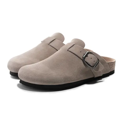 FITORY Breathe I Men’s Suede Leather Clogs, Cork Footbed, Adjustable Strap, Round-Toe (US 7–14)【Check Measurements Carefully】,sohochic