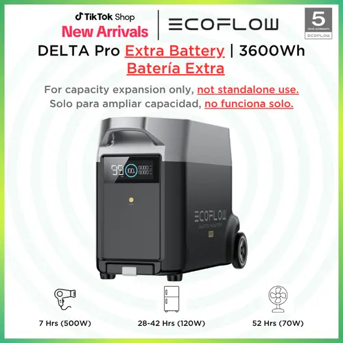 EF ECOFLOW Extra Battery for DELTA Pro 3600Wh, 2.7H to Full Charge, Rechargeable, Expandable Capacity, LCD Screen, Smart Control