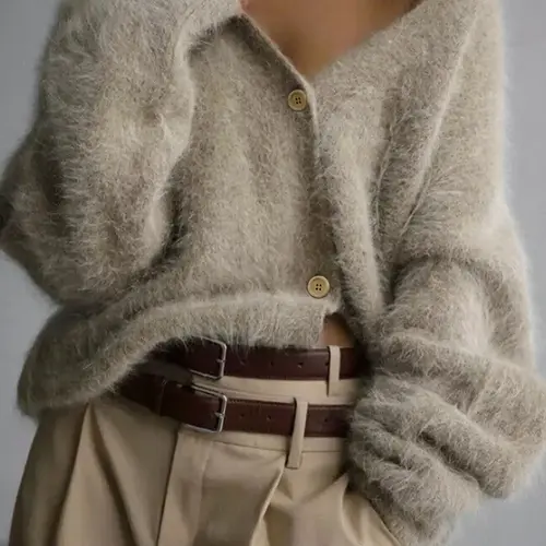 Women's Basic Solid Button Front Loose Fit Cardigan, Casual Style Drop Shoulder Long Sleeve V Neck Cardigan for Fall & Winter, Fashion Women's Knitting Knitwear Fabric for Daily Wear, Womenswear
