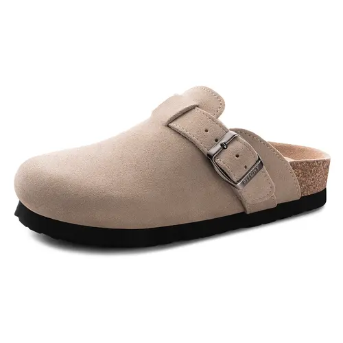 FITORY Breathe II Women's Minimalist Leather Bohemian Clogs - Slip-On Platform Mules with Buckle, Perforated Detail, Cushioned Footbed, Platform Lift for Outdoors, Street Use, Basic,sohochic