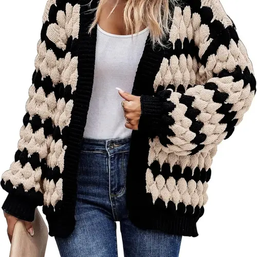 Women's Colorblock Drop Shoulder Cardigan, Casual Striped Knitted Long Sleeve Open Front Knitwear Autumn Knit for Fall & Winter, Fashion Women's Knit Clothing for Daily Wear, Loose-Fit