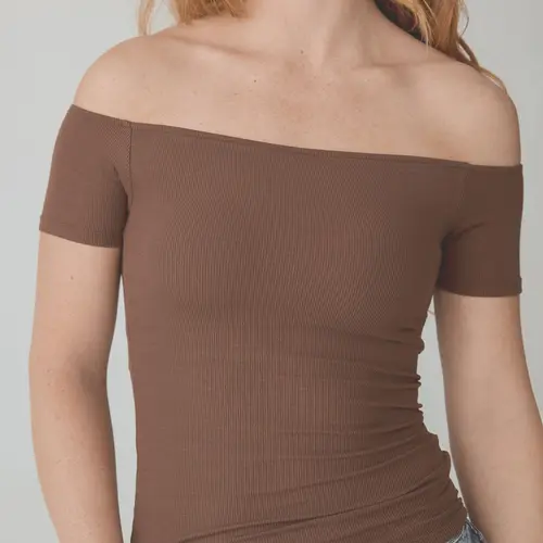 Ribbed Off The Shoulder Braless Short Sleeve