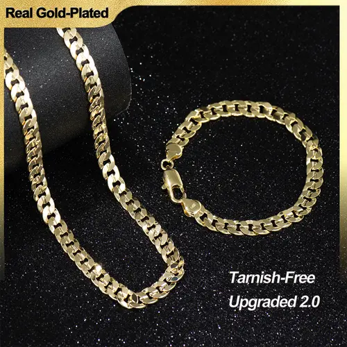 Holylegend 14 Karat Real Gold-Plated Cuban-Rope Chain Necklace Set - Unisex Gold Statement Necklace, Upgraded Craft, Faceted Cut, Nanotechnology Coating Non-Tarnish Jewelry, 24in, 6mm/8mm, Daily Wear, Gifts for Boyfriend
