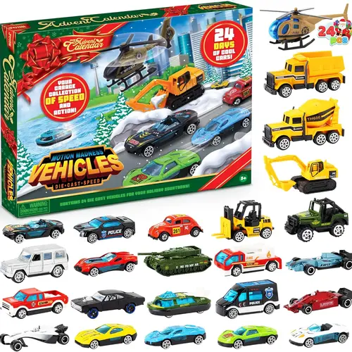 2026 Christmas Advent Calendar, 24 Days Countdown Calendar Diecast Cars Set, Christmas Vehicles Toys for Boys Kids, Classroom Prizes Xmas Gift, Xmas Party Favor Gifts, Advent Calendar Kids Slime with Accessories / Christmas Tree / 3D Printed Fidget Toys