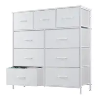 Sweetcrispy Sturdy 9-Drawer Fabric Storage Tower - Furniture with Fabric Bins, Steel Frame, Wooden Tabletop, Bedroom Dresser to Tame Clutter