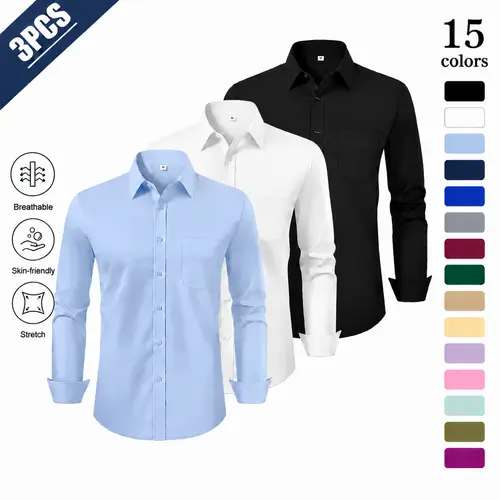 Alimens&Gentle Men's Dress Shirts 4-way Stretch Long Sleeve Collared Solid Wedding Dating Button Down Shirts Business Casual Breathable Outfits Menswear