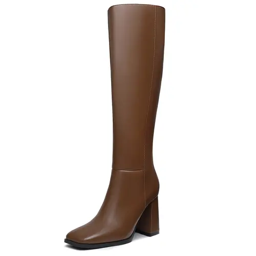 Athlefit Women's Knee High Boots Fashion Chunky Heel Square Toe Tall Boots Side Zipper Long Boots,sohochic