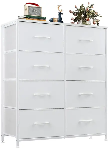Sweetcrispy 8-Drawer Fabric Storage Tower Dresser Unit - Bedroom & Apartment Furniture, Sturdy Steel Frame, Wooden Top, 8.3" Deep Fabric Bins, Indoor Cabinet Organizer