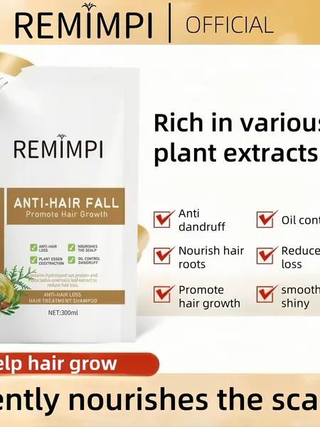 【Buy 1 Get 1 Free】REMIMPI Anti-Hair Fall Hair Loss Treatment Shampoo Oil Control Anti dandruff Haircare Ginseng Ginger Help Hair Growth Jojoba Oat Repair Reduce Hair Loss Scalp Cleanser Conditioner300ML,back to school,sohochic