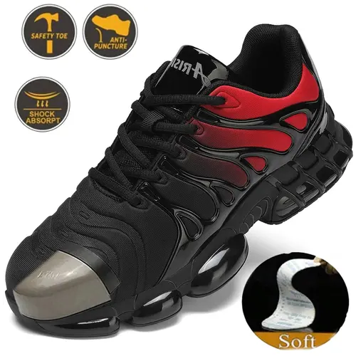 ARISIC Men's Sturdy Casual Steel Toe Athletic Footwear - Lace-Up, Lightweight, Puncture Resistant Walking Shoes, Black Safety Shoes for Outdoor Summer Use,sohochic