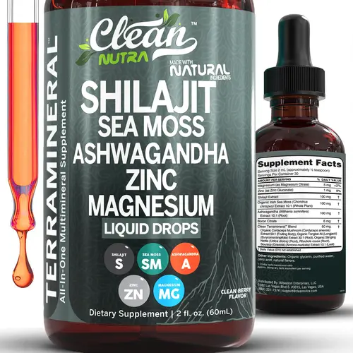 Clean Nutra Shilajit Drops Sea Moss, Ashwagandha, Zinc & Magnesium Liquid Vitamins for Women and Men - ShilaFlow