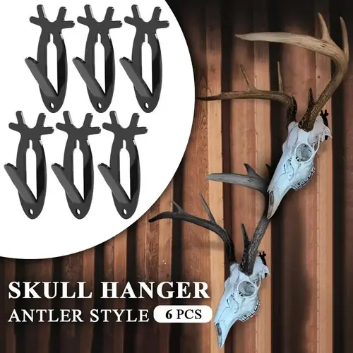 6Pcs Steel European Deer Antler Style Skull Wall Mount Hanger Hooks - 20lb Capacity, Wall Mounted Hook Organisers, Black Utility Hooks for Car Exterior Decoration, G-PLUS #springtok