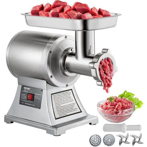 【toolupgrade】VEVOR Commercial Meat Grinder, 550LB/h 1100W Electric Meat Grinder, 220 RPM Heavy Duty Stainless Steel Industrial Meat Mincer w/2 Blades, Grinding Plates & Stuffing Tubes,home essentials