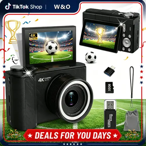 W&O Electronic Portable Camera - Recharge & Shoot Pocket Point & Shoot Camera, Handheld Model, 32GB TF Card Wireless Rechargeable Gift for 3-10 Ages Kids