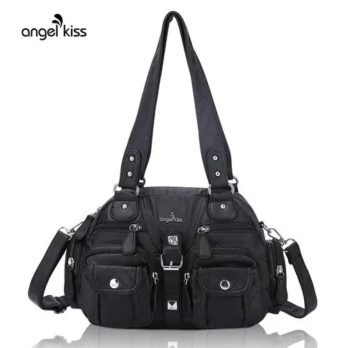 Angel Kiss Women's Soft Leather Multipocket Minimalist Crossbody Hobo Bag (11.25" x 4.3" x 8.5") - Removable Adjustable Strap, Casual Everyday Purse, Purse Shoulder Bag, Accessories for Women