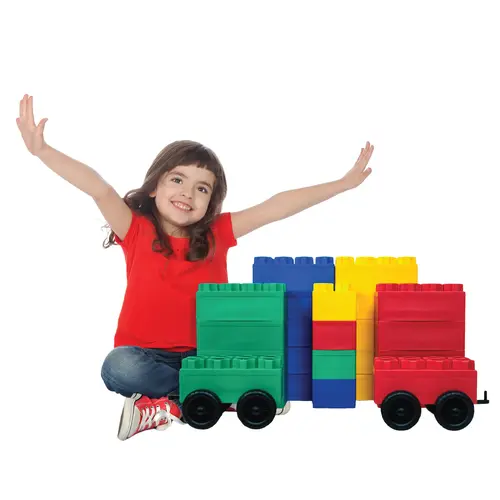 24 PC Jumbo Building Blocks for Kids Big City Set: Biggo Blocks Giant Construction Blocks Ages 4-8 with 2 Wheel Kits for Indoor & Outdoor STEM Learning, Creative Vehicle & City Builds