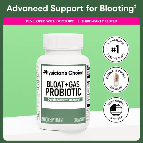 Physician's Choice Bloat & Gas Probiotic with Lactase, Enzymes, Prebiotics, Postbiotics & Herbs for Daily Proactive Digestion Support