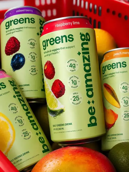 Be Amazing Organic Daily Greens Vitamin Beverage, Prebiotic Fiber Boost, 10 Fruits & Vegetables, Raspberry Lime Zing, Pink Lemonade, Peach Mango & Mixed Berry