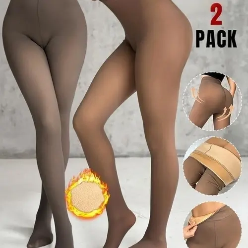 Women's 2-Piece Minimalist Basic Clothing, Plus Size High-Waist Elastic Thermal Pantyhose with Transparent Tight Fleece Lining & Warm Leggings for Women's Clothes