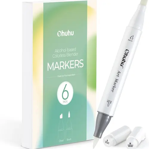 Ohuhu Alcohol Markers: Colorless Blenders - Pack of 6 Alcohol Based Ink No.0 Clear Blender Brush of Ohuhu Markers for Adding Highlights Textures - Erasing Mistakes - Works Well with All Alcohol Markers - Honolulu Series of Ohuhu