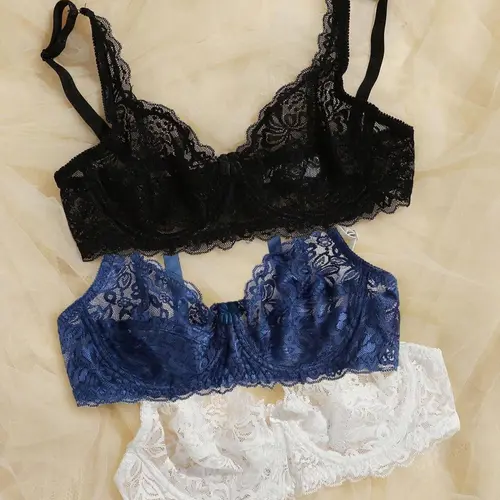 Women's Plain Contrast Floral Lace Push Up Day Bra, Adjustable Strap Sheer Bra, Soft Comfy Breathable Casual Underwear Lingerie for All Seasons Fit, Lace Trim Bra, Adjustable Bras