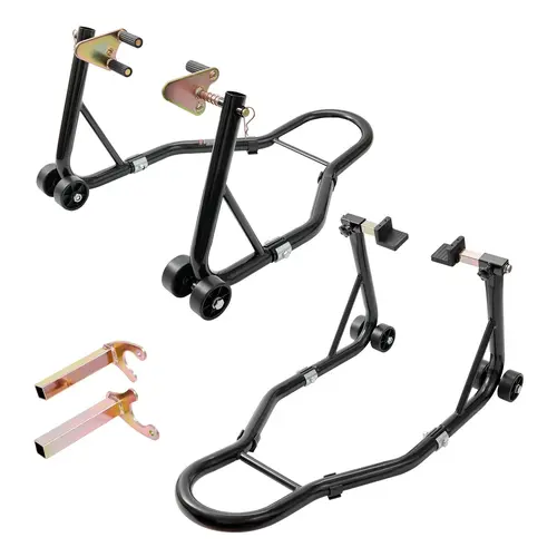 【toolupgrade】VEVOR Universal Fit Motorcycle Combo Lift Stand - 850 lbs Capacity, Dual-Fork Front & Swingarm Spool Rear, for Yamaha Honda Kawasaki Sportbikes, Red, Ideal for Storage, Repair, Stability & Maintenance
